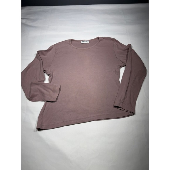Timbuktu Station Tops - Timbuktu Station Vintage Mauve Ribbed Long Sleeve Top A-Line Hem Crew Neck